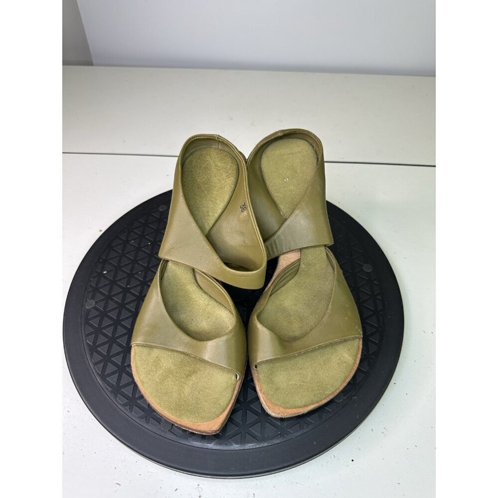 VTG Lisa Nading Green Leather Open Toe Heel Sandals Sz 36 / 6 US - Picture 2 of 12